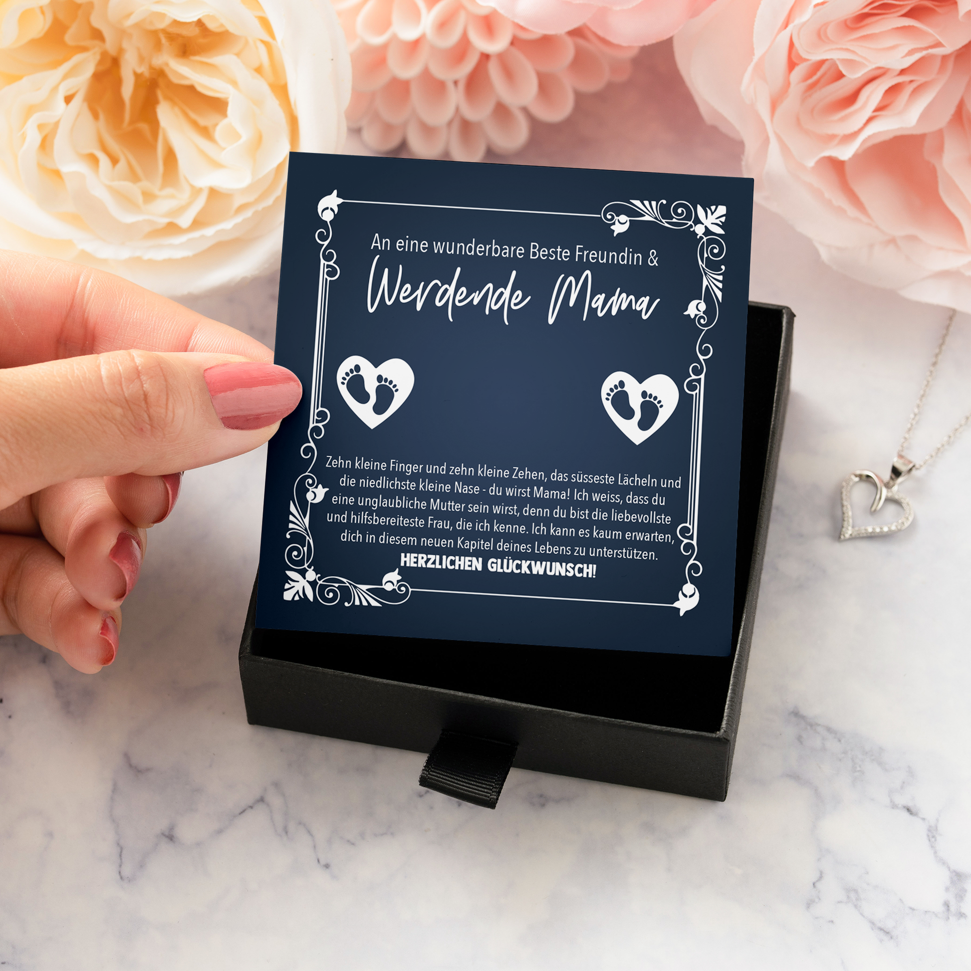 22Feels® Werdende Mama Geschenk zur Schwangerschaft - Echt Silber 925/000 Schmuckset: Herz Halskette mit Botschaftskarte-Schmuck mit Botschaftskarte - Herz21-22Feels