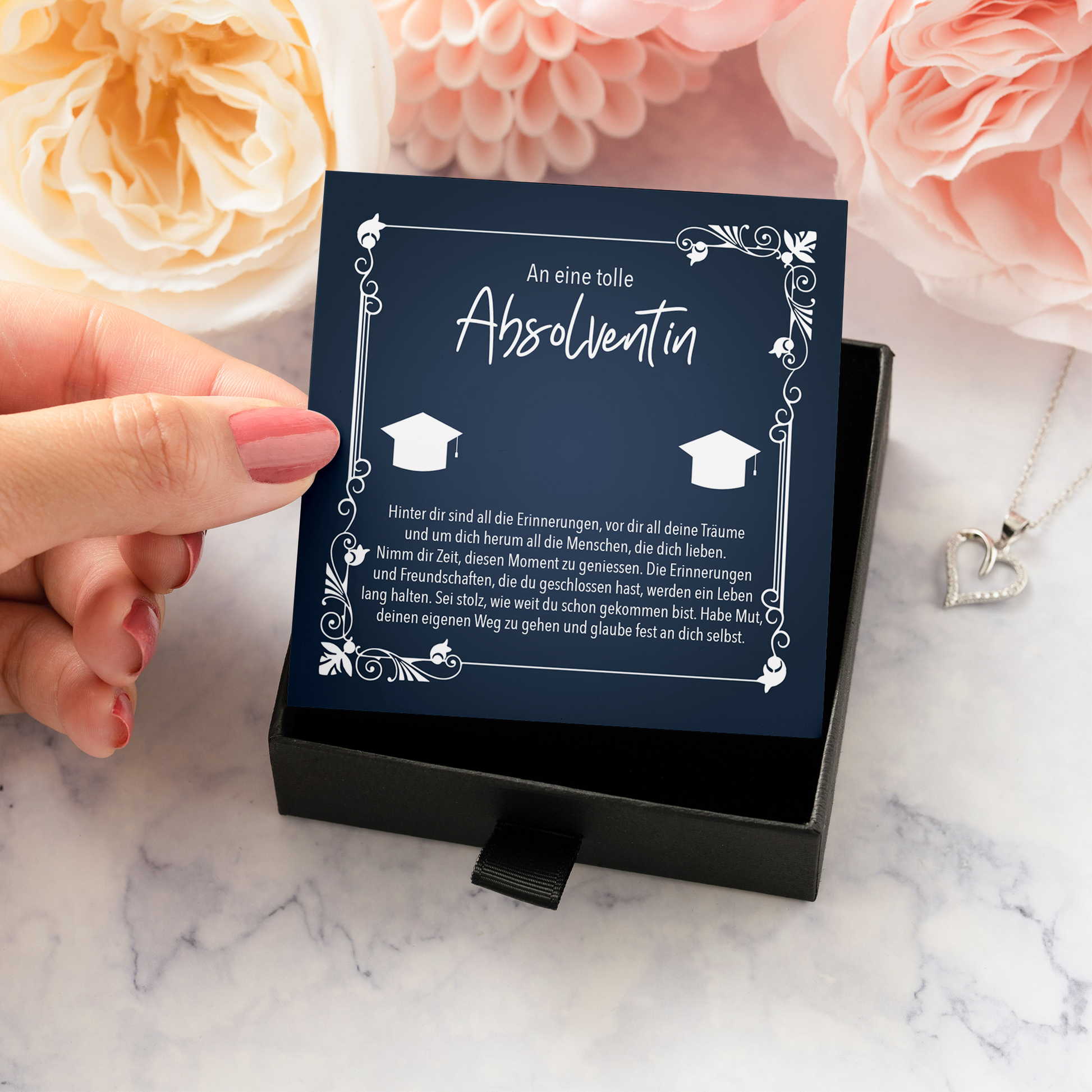 22Feels® Uni Absolventin Geschenk - Echt Silber 925/000 Schmuckset: Herz Halskette mit Botschaftskarte-Schmuck mit Botschaftskarte - Herz21-22Feels