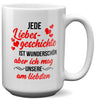 22Feels® Pärchen Geschenk zum Jahrestag, Hochzeitstag, Valentinstag etc. - XL Tasse mit Spruch: Jede Liebesgeschichte (Weiss, 440ml)-Weisse XL Tasse 440ml-22Feels