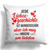 22Feels® Pärchen Geschenk zum Jahrestag, Hochzeitstag, Valentinstag etc. - Kissen mit Spruch: Jede Liebesgeschichte (Weiss 40x40cm)-Kissen Weiss 40x40-22Feels