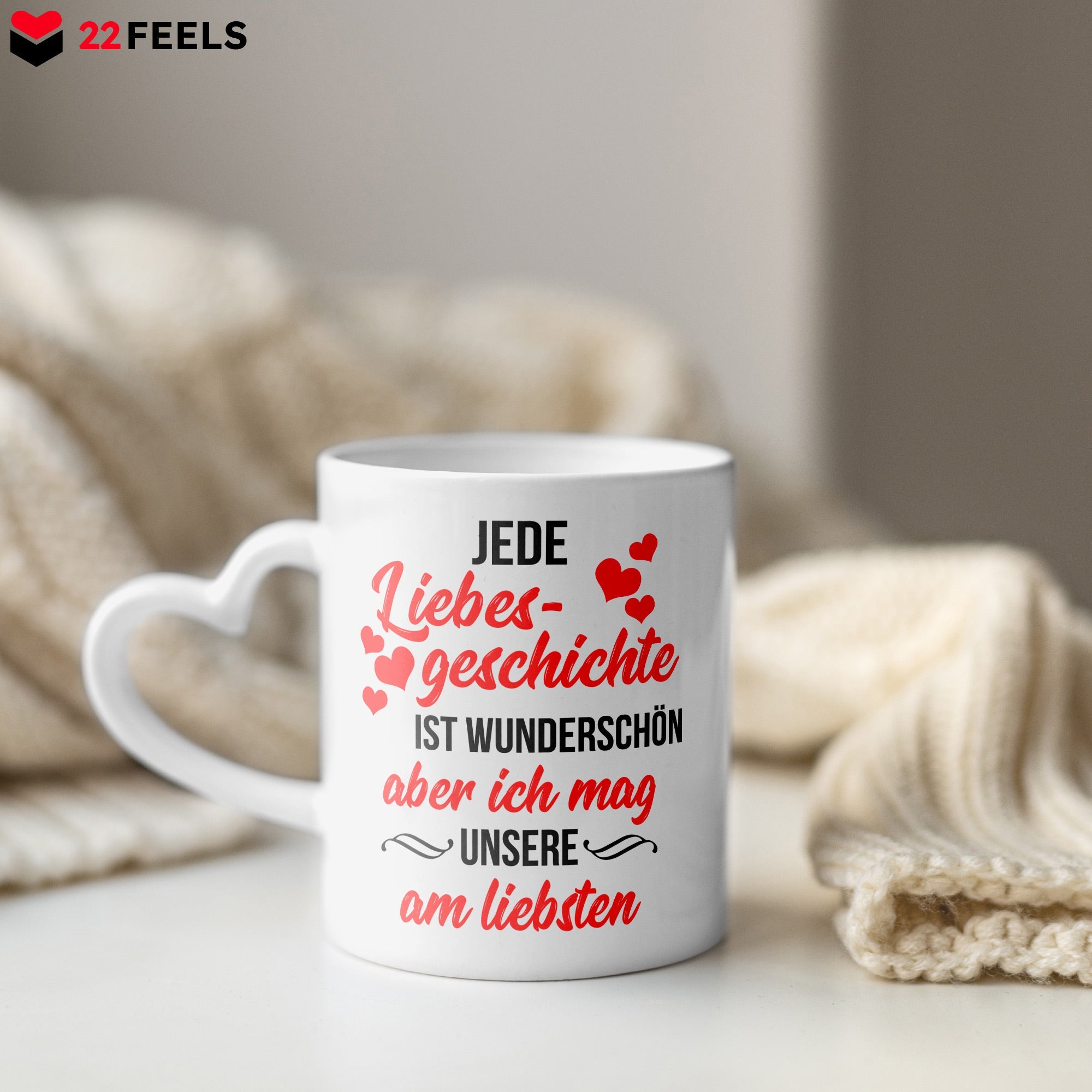 22Feels® Paar Geschenk zum Jahrestag, Hochzeitstag, Valentinstag etc. - Tasse mit Spruch (Herzhenkel, Weiss, 320ml)-Tasse Weiss Herzhenkel 320ml-22Feels