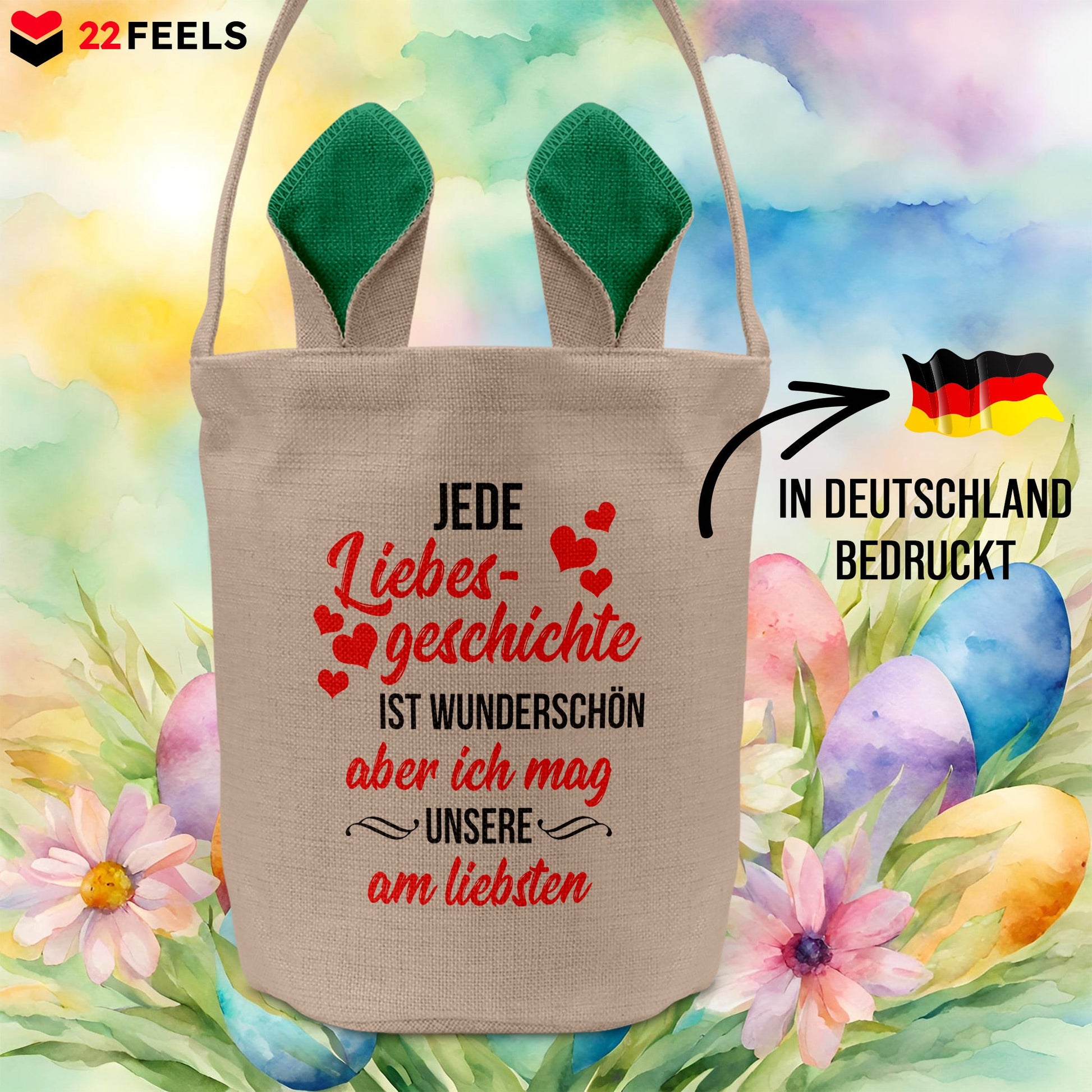 22Feels® Männer Frauen Osterkorb Ehefrau Ehemann Freund Freundin Ostern mit Henkel Ostergeschenk Tragetasche Ostern Deko Osternest Körbchen Hasenohren (Beige/Grün)-Ostern Tragetasche-22Feels