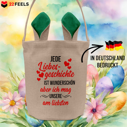 22Feels® Männer Frauen Osterkorb Ehefrau Ehemann Freund Freundin Ostern mit Henkel Ostergeschenk Tragetasche Ostern Deko Osternest Körbchen Hasenohren (Beige/Grün)-Ostern Tragetasche-22Feels