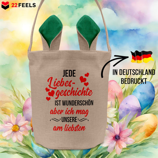 22Feels® Männer Frauen Osterkorb Ehefrau Ehemann Freund Freundin Ostern mit Henkel Ostergeschenk Tragetasche Ostern Deko Osternest Körbchen Hasenohren (Beige/Grün)-Ostern Tragetasche-22Feels