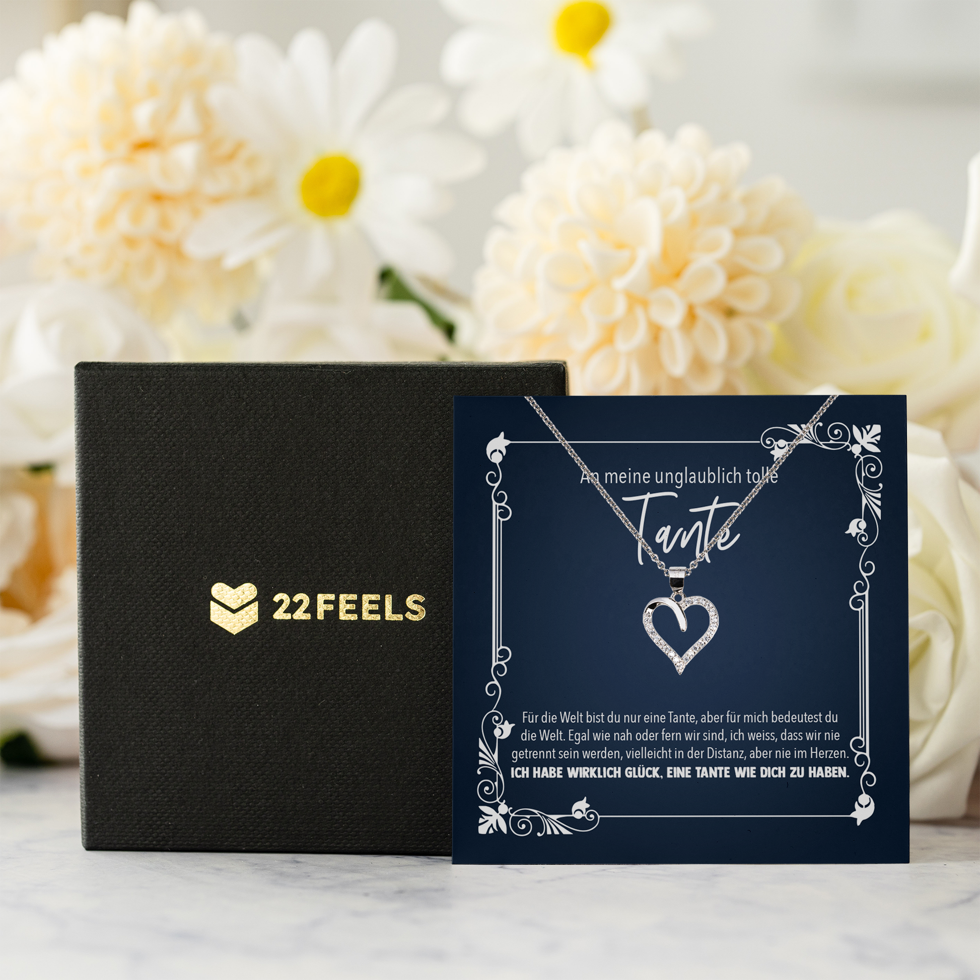 22Feels® Tante Geschenk - Echt Silber 925/000 Schmuckset: Herz Halskette mit Botschaftskarte-Schmuck mit Botschaftskarte - Herz21-22Feels