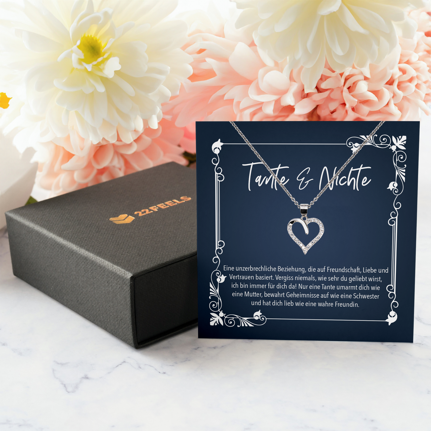 22Feels® Nichte Geschenk von der Tante - Echt Silber 925/000 Schmuckset: Herz Halskette mit Botschaftskarte-Schmuck mit Botschaftskarte - Herz21-22Feels