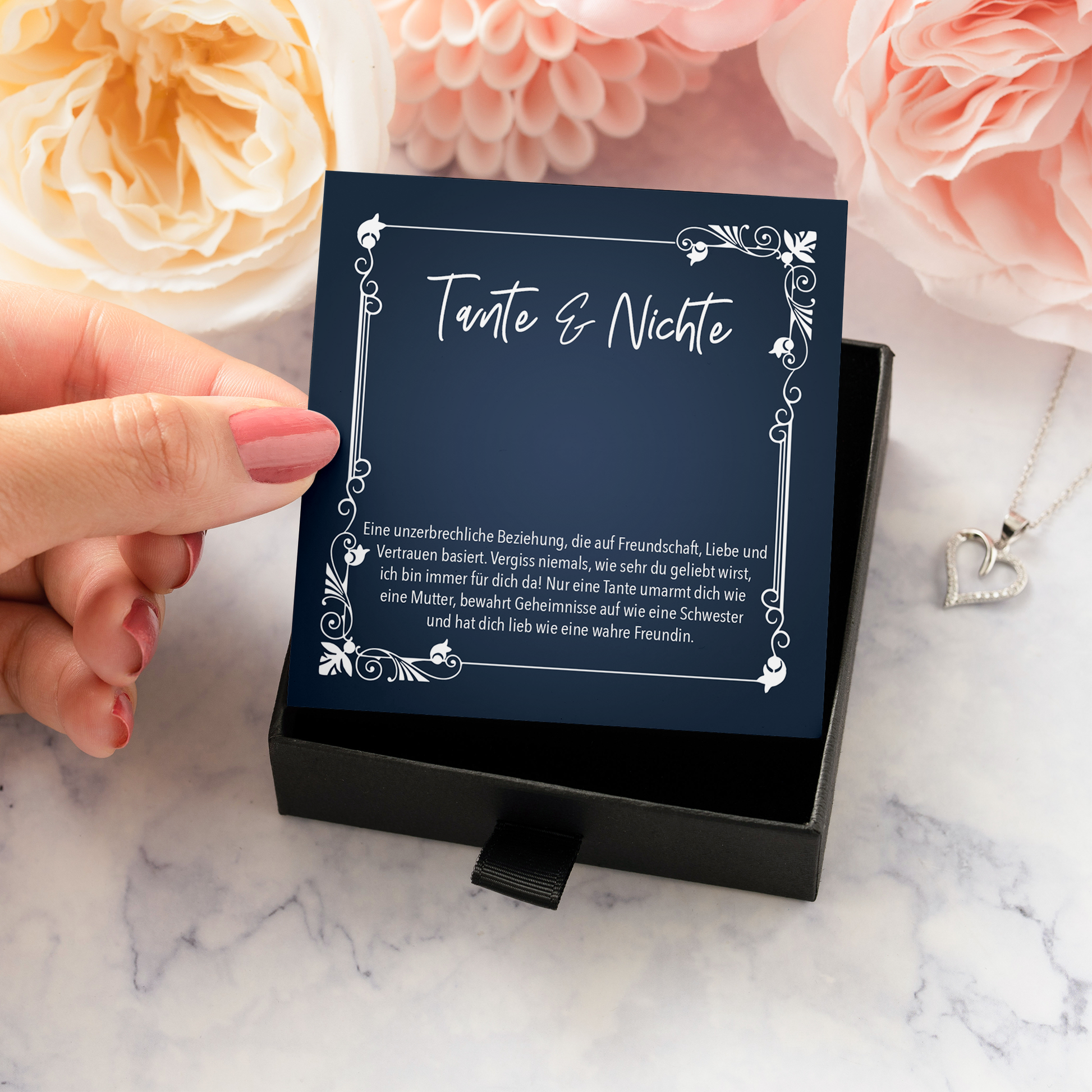 22Feels® Nichte Geschenk von der Tante - Echt Silber 925/000 Schmuckset: Herz Halskette mit Botschaftskarte-Schmuck mit Botschaftskarte - Herz21-22Feels