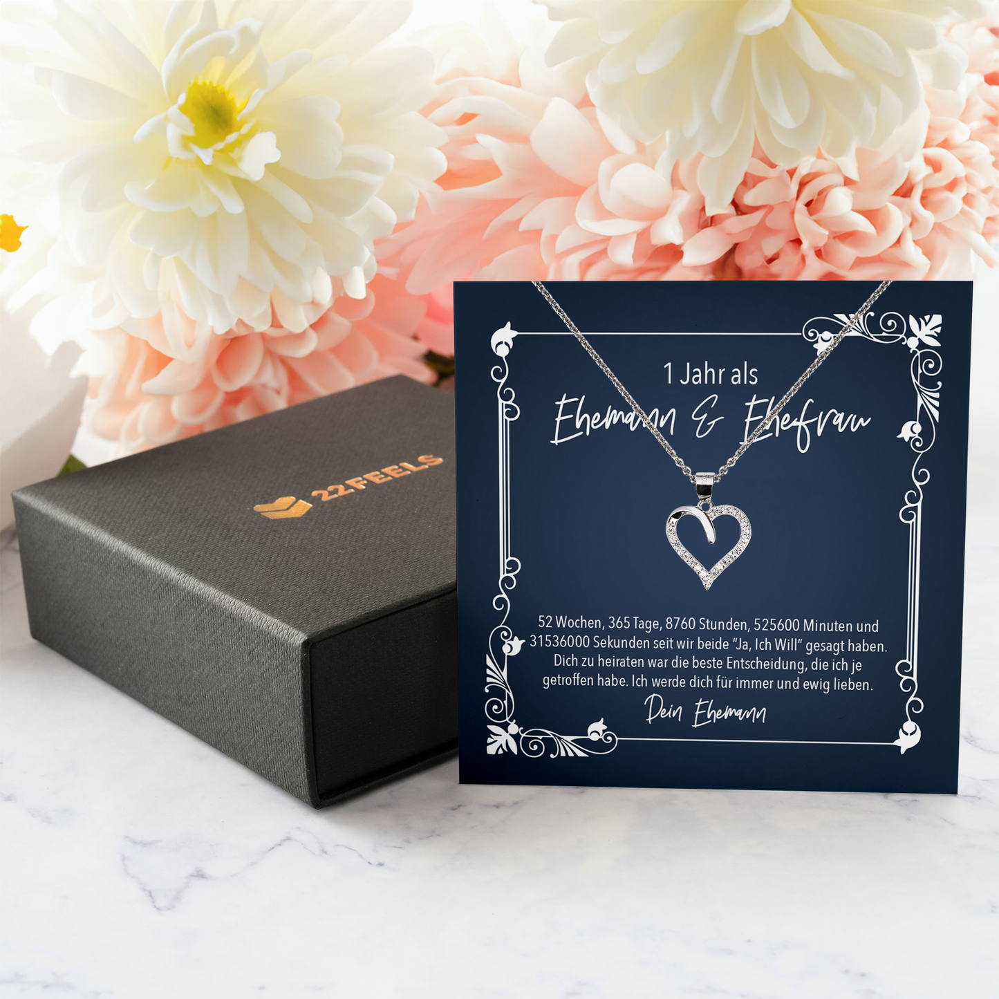 22Feels® Ehefrau Geschenk zum Hochzeitstag, Valentinstag, Geburtstag etc. - Echt Silber 925/000 Schmuckset: Herz Halskette mit Botschaftskarte-Schmuck mit Botschaftskarte - Herz21-22Feels