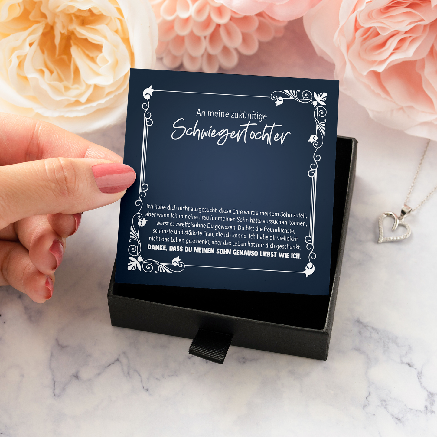 22Feels® Brautgeschenk Zukünftige Schwiegertochter - Echt Silber 925/000 Schmuckset: Herz Halskette mit Botschaftskarte-Schmuck mit Botschaftskarte - Herz21-22Feels