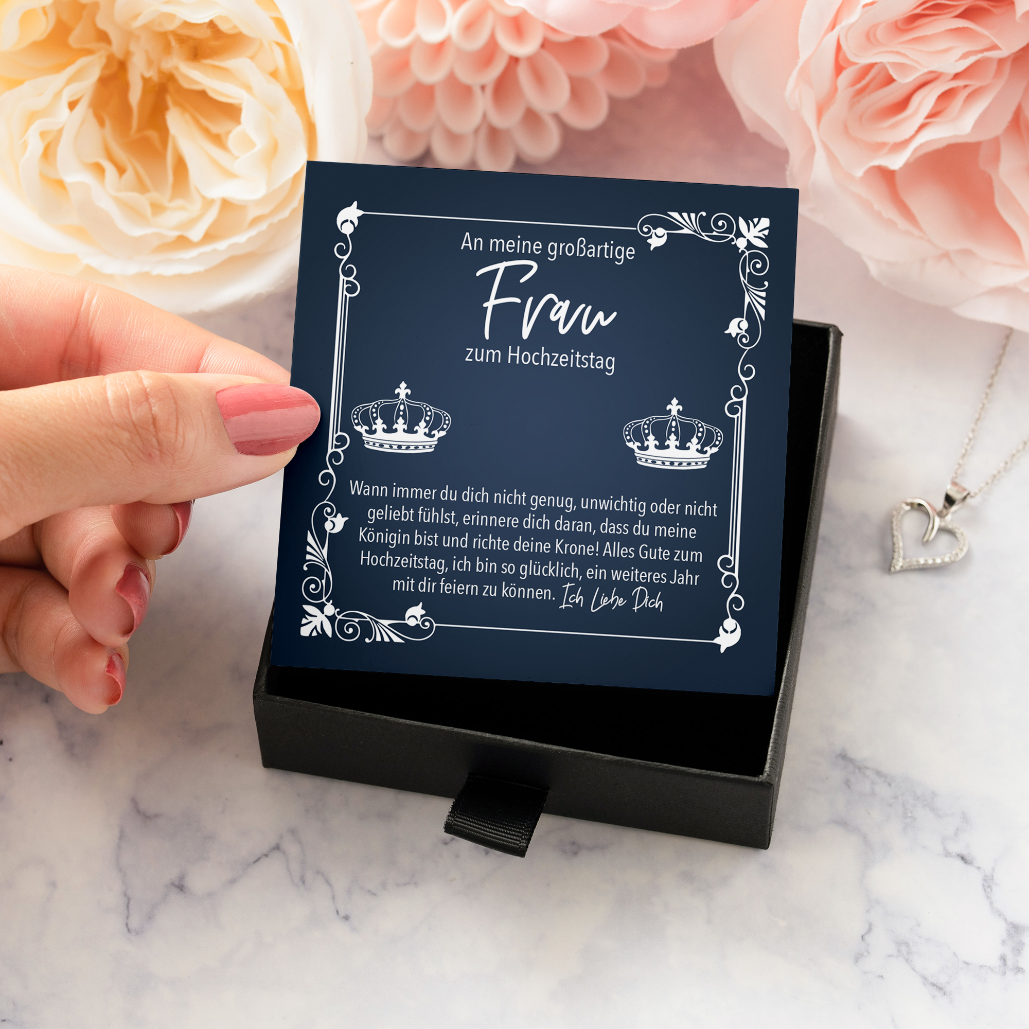 22Feels® Ehefrau Geschenk zum Hochzeitstag, Valentinstag, Geburtstag etc. - Echt Silber 925/000 Schmuckset: Herz Halskette mit Botschaftskarte-Schmuck mit Botschaftskarte - Herz21-22Feels