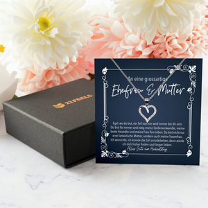 22Feels® Ehefrau Geschenk zum Hochzeitstag, Valentinstag, Geburtstag etc. - Echt Silber 925/000 Schmuckset: Herz Halskette mit Botschaftskarte-Schmuck mit Botschaftskarte - Herz21-22Feels