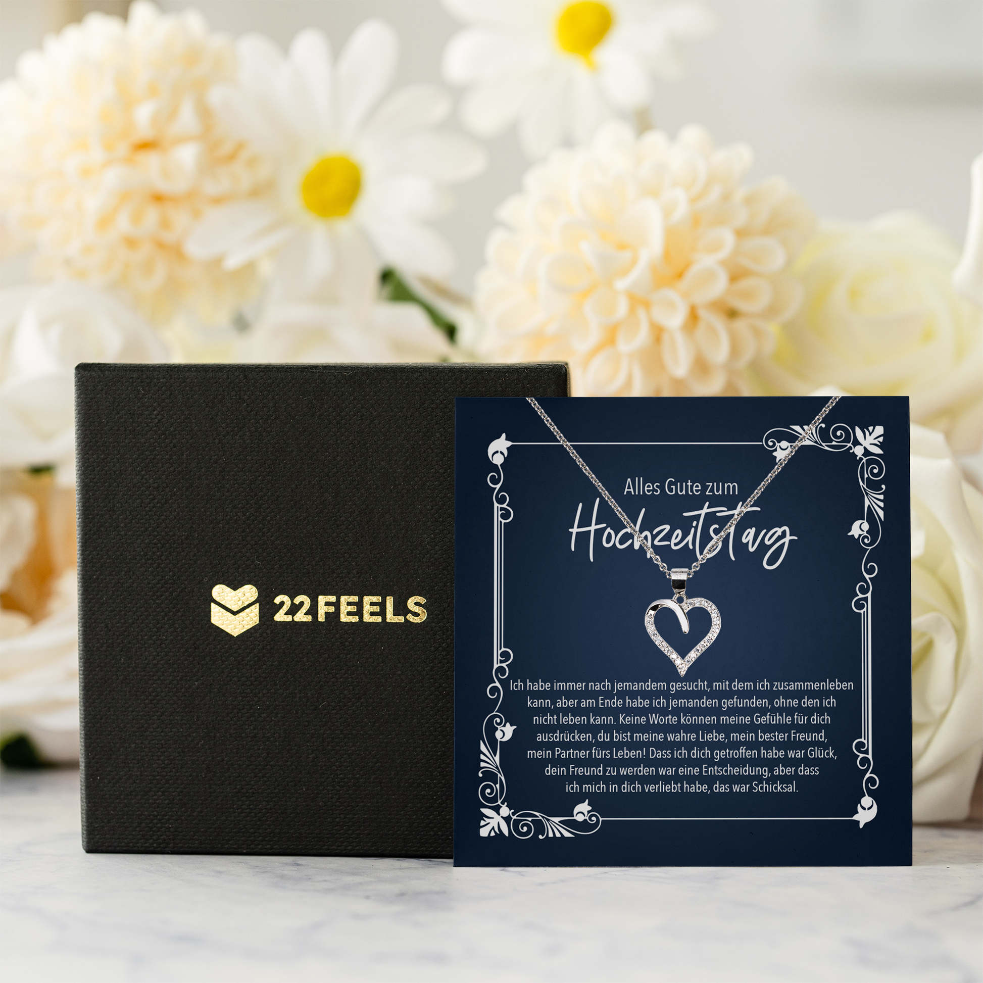 22Feels® Ehefrau Geschenk zum Hochzeitstag, Valentinstag, Geburtstag etc. - Echt Silber 925/000 Schmuckset: Herz Halskette mit Botschaftskarte-Schmuck mit Botschaftskarte - Herz21-22Feels