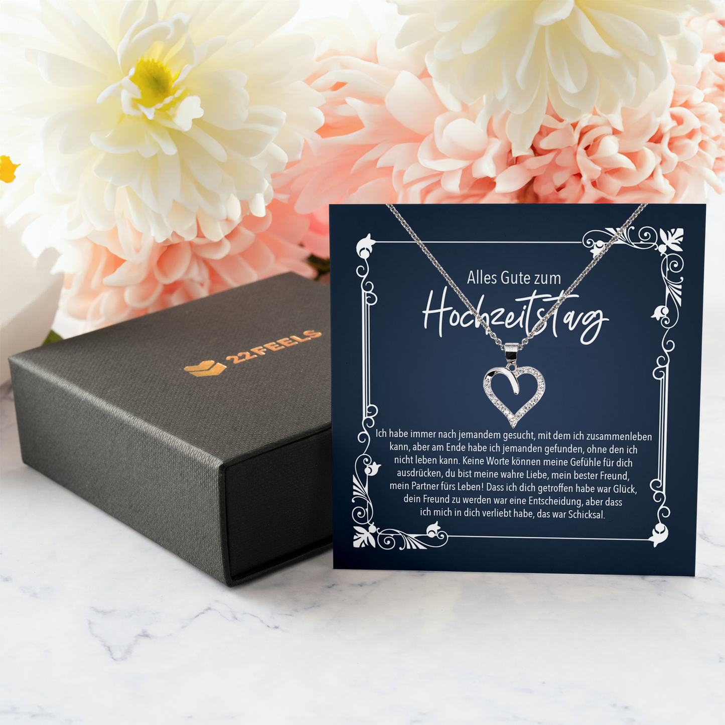 22Feels® Ehefrau Geschenk zum Hochzeitstag, Valentinstag, Geburtstag etc. - Echt Silber 925/000 Schmuckset: Herz Halskette mit Botschaftskarte-Schmuck mit Botschaftskarte - Herz21-22Feels