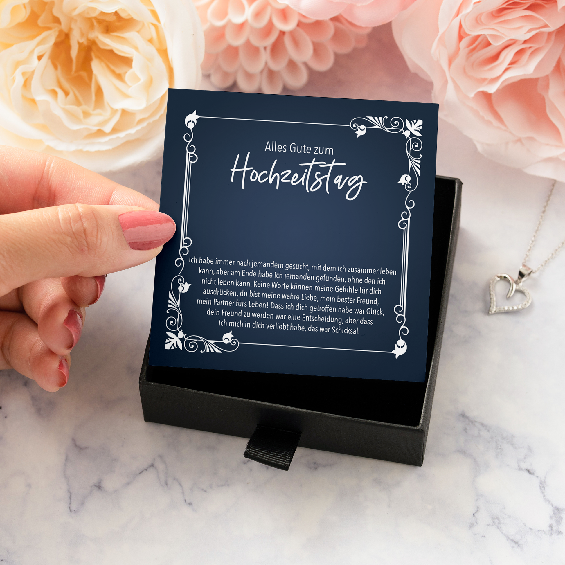 22Feels® Ehefrau Geschenk zum Hochzeitstag, Valentinstag, Geburtstag etc. - Echt Silber 925/000 Schmuckset: Herz Halskette mit Botschaftskarte-Schmuck mit Botschaftskarte - Herz21-22Feels