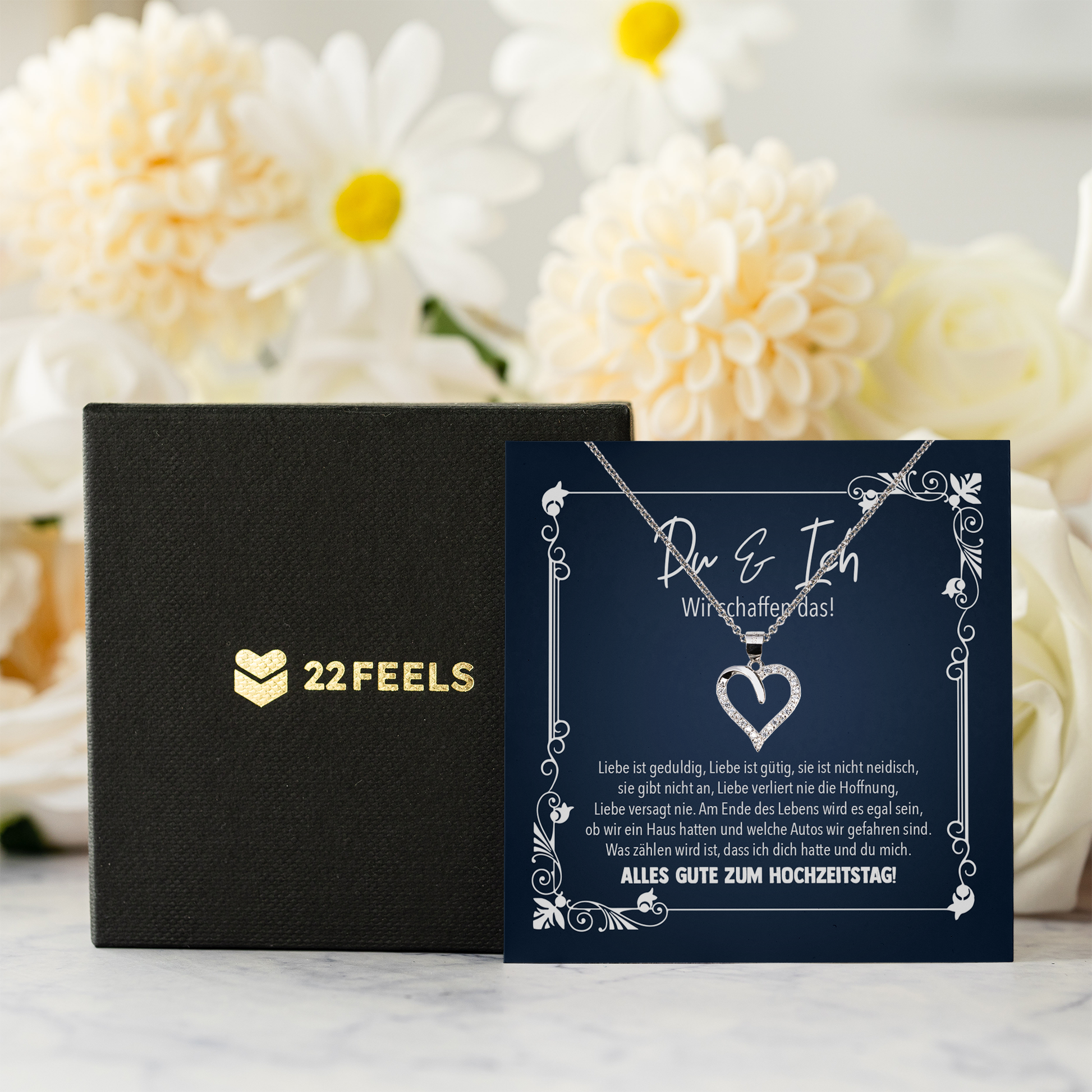 22Feels® Ehefrau Geschenk zum Hochzeitstag, Valentinstag, Geburtstag etc. - Echt Silber 925/000 Schmuckset: Herz Halskette mit Botschaftskarte-Schmuck mit Botschaftskarte - Herz21-22Feels