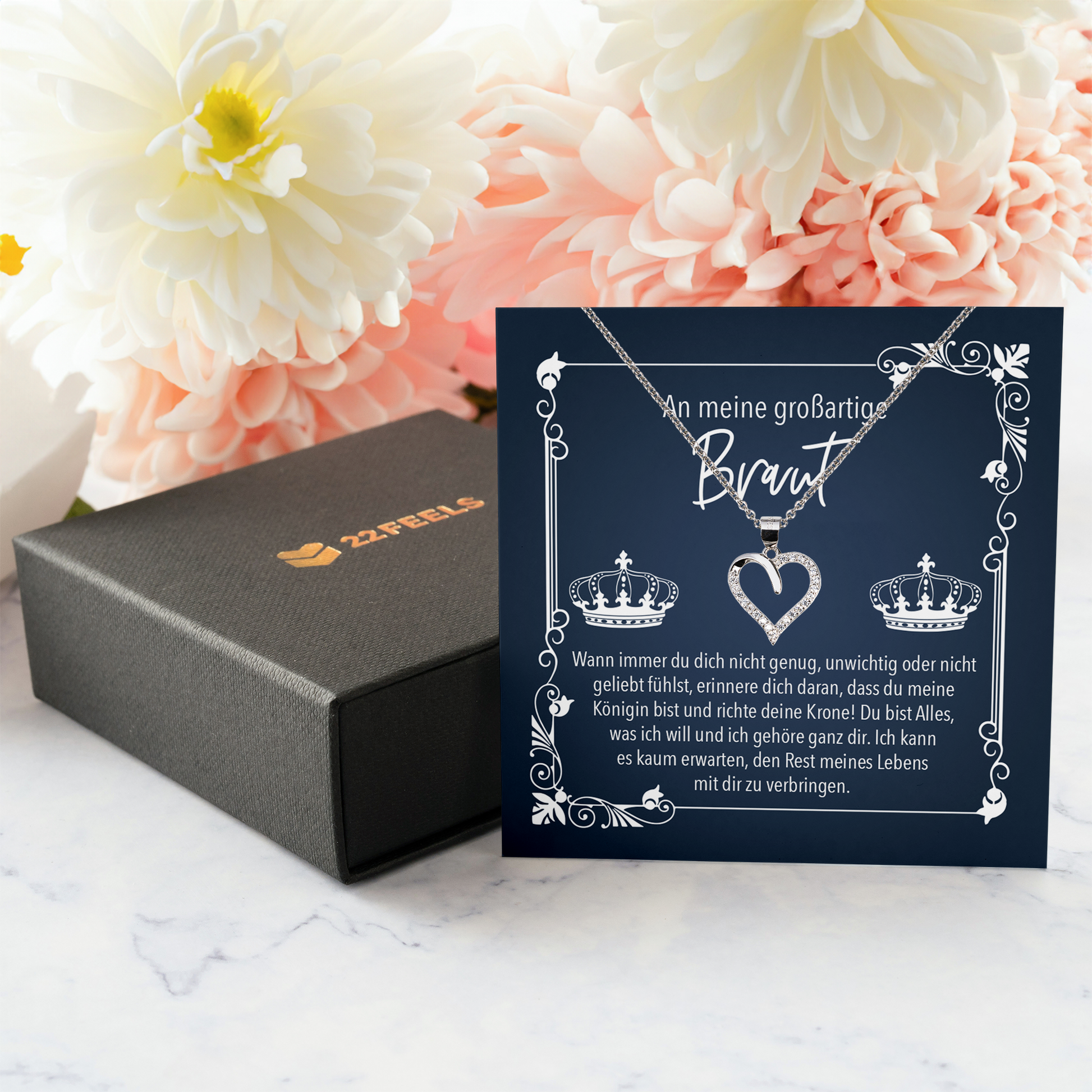 22Feels® Bride To Be - Frauen Geschenk zur Verlobung - Echt Silber 925/000 Schmuckset: Herz Halskette mit Botschaftskarte-Schmuck mit Botschaftskarte - Herz21-22Feels