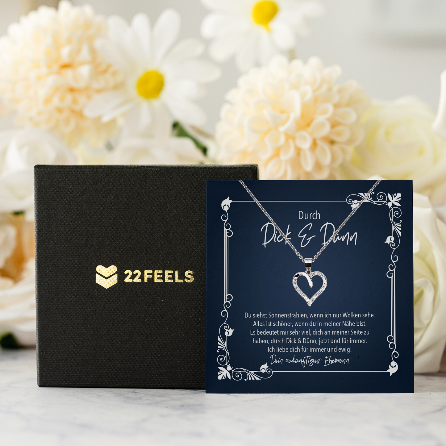 22Feels® Bride To Be - Frauen Geschenk zur Verlobung - Echt Silber 925/000 Schmuckset: Herz Halskette mit Botschaftskarte-Schmuck mit Botschaftskarte - Herz21-22Feels
