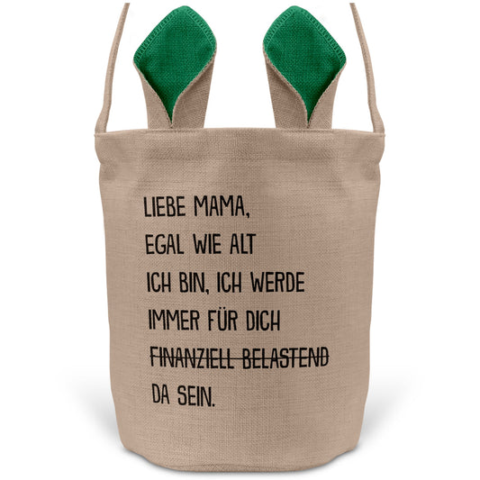 22Feels® Mama Osterkorb Mutter mit Henkel Ostergeschenk Tragetasche Ostern Deko Osternest Körbchen Hasenohren (Beige/Grün)-Ostern Tragetasche-22Feels