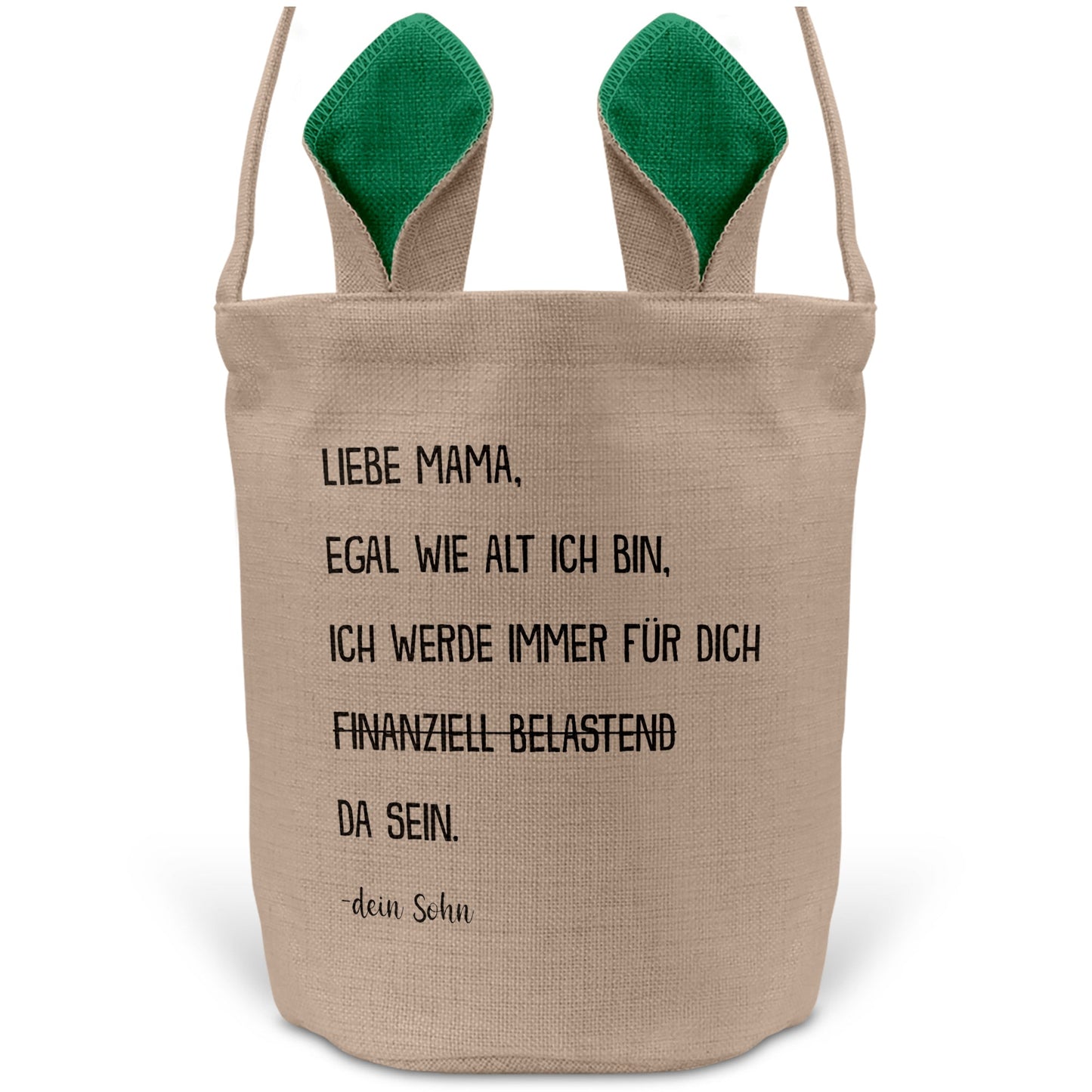 22Feels® Mama Osterkorb von Sohn Mutter mit Henkel Ostergeschenk Tragetasche Ostern Deko Osternest Körbchen Hasenohren (Beige/Grün)-Ostern Tragetasche-22Feels