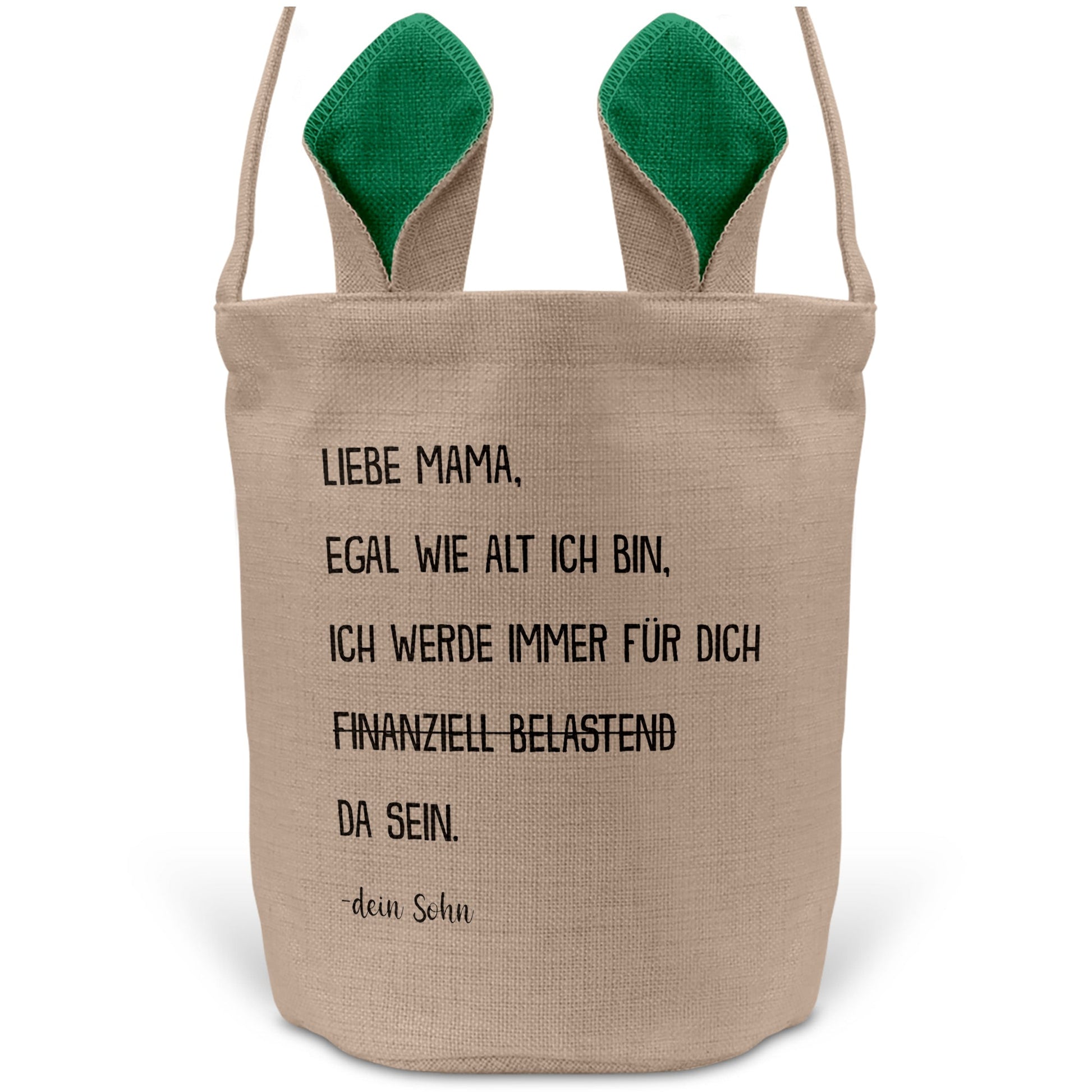 22Feels® Mama Osterkorb von Sohn Mutter mit Henkel Ostergeschenk Tragetasche Ostern Deko Osternest Körbchen Hasenohren (Beige/Grün)-Ostern Tragetasche-22Feels