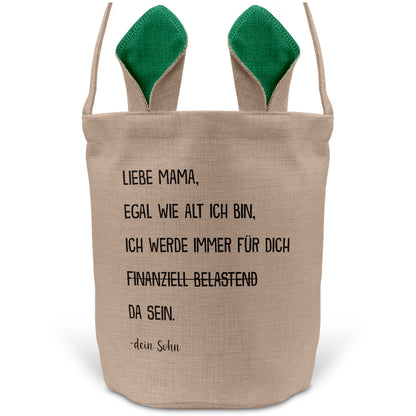 22Feels® Mama Osterkorb von Sohn Mutter mit Henkel Ostergeschenk Tragetasche Ostern Deko Osternest Körbchen Hasenohren (Beige/Grün)-Ostern Tragetasche-22Feels