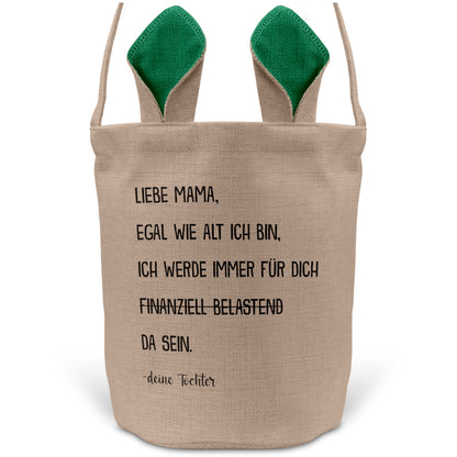 22Feels® Mama Osterkorb von Tochter Mutter mit Henkel Ostergeschenk Tragetasche Ostern Deko Osternest Körbchen Hasenohren (Beige/Grün)-Ostern Tragetasche-22Feels