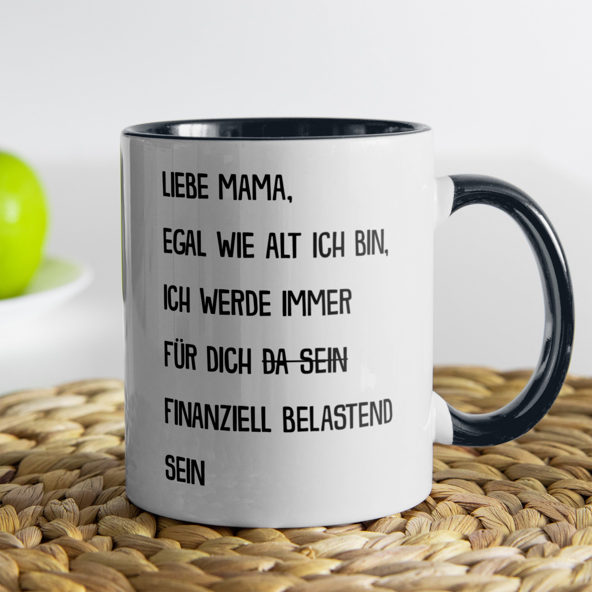 22Feels® Mama Geschenk - Tasse mit Spruch: Egal wie alt finanziell belastend (Weiss-Schwarz, 320ml)-TwoTone Tasse Weiss-Schwarz 320ml-22Feels