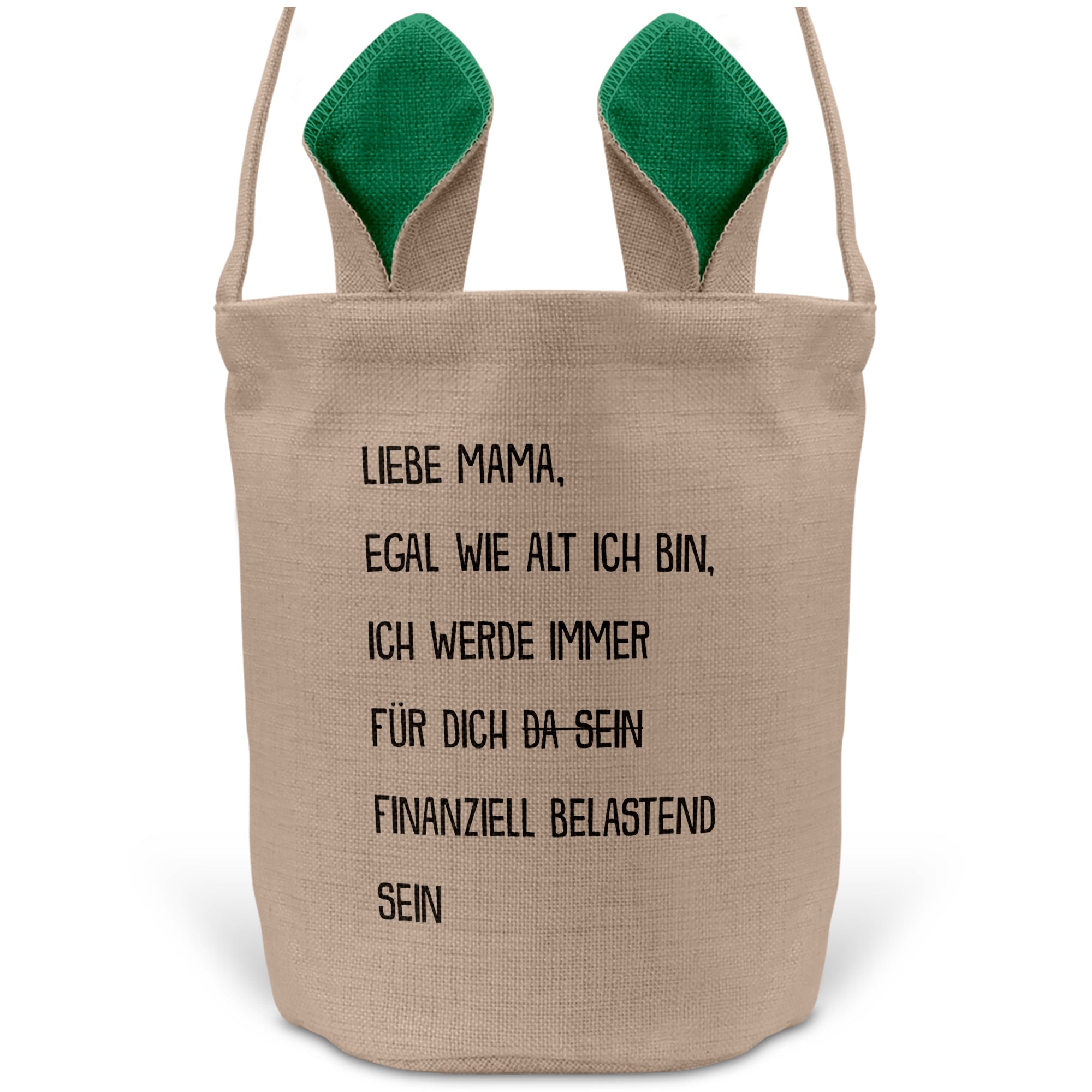 22Feels® Mama Osterkorb Mutter mit Henkel Ostergeschenk Tragetasche Ostern Deko Osternest Körbchen Hasenohren (Beige/Grün)-Ostern Tragetasche-22Feels