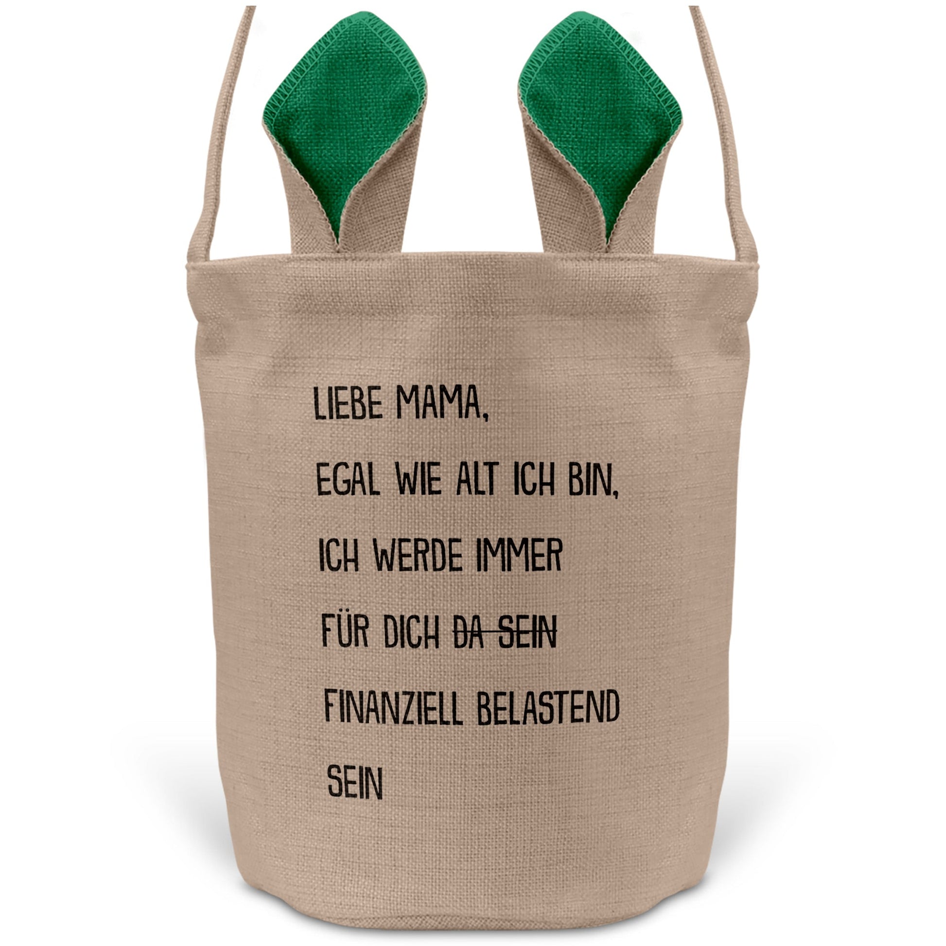22Feels® Mama Osterkorb Mutter mit Henkel Ostergeschenk Tragetasche Ostern Deko Osternest Körbchen Hasenohren (Beige/Grün)-Ostern Tragetasche-22Feels