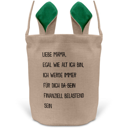 22Feels® Mama Osterkorb Mutter mit Henkel Ostergeschenk Tragetasche Ostern Deko Osternest Körbchen Hasenohren (Beige/Grün)-Ostern Tragetasche-22Feels