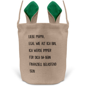 22Feels® Mama Osterkorb Mutter mit Henkel Ostergeschenk Tragetasche Ostern Deko Osternest Körbchen Hasenohren (Beige/Grün)-Ostern Tragetasche-22Feels