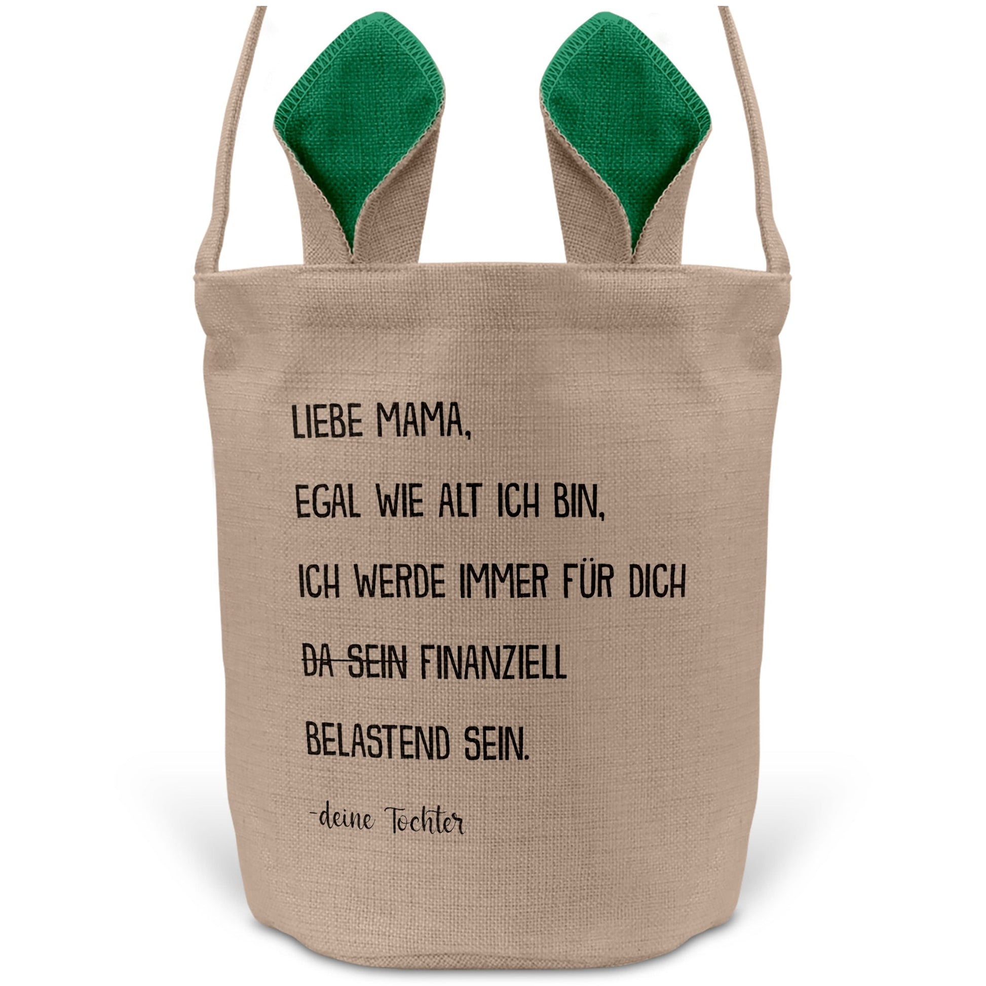 22Feels® Mama Osterkorb von Tochter Mutter mit Henkel Ostergeschenk Tragetasche Ostern Deko Osternest Körbchen Hasenohren (Beige/Grün)-Ostern Tragetasche-22Feels