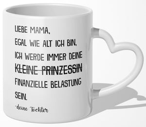 22Feels® Mama Geschenk von Tochter - Tasse mit Spruch (Herzhenkel, Weiss, 320ml)-Tasse Weiss Herzhenkel 320ml-22Feels