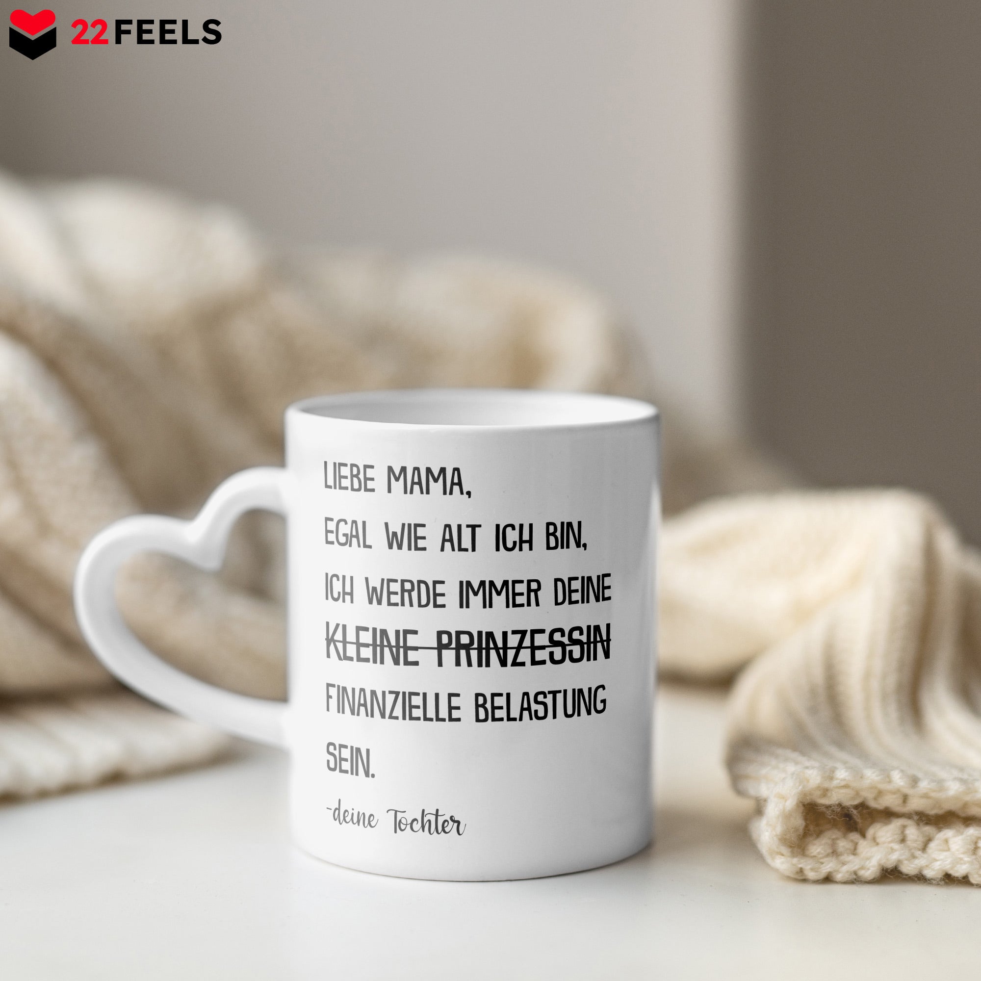 22Feels® Mama Geschenk von Tochter - Tasse mit Spruch (Herzhenkel, Weiss, 320ml)-Tasse Weiss Herzhenkel 320ml-22Feels