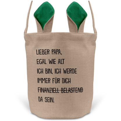 22Feels® Papa Osterkorb Vater mit Henkel Ostergeschenk Tragetasche Ostern Deko Osternest Körbchen Hasenohren (Beige/Grün)-Ostern Tragetasche-22Feels