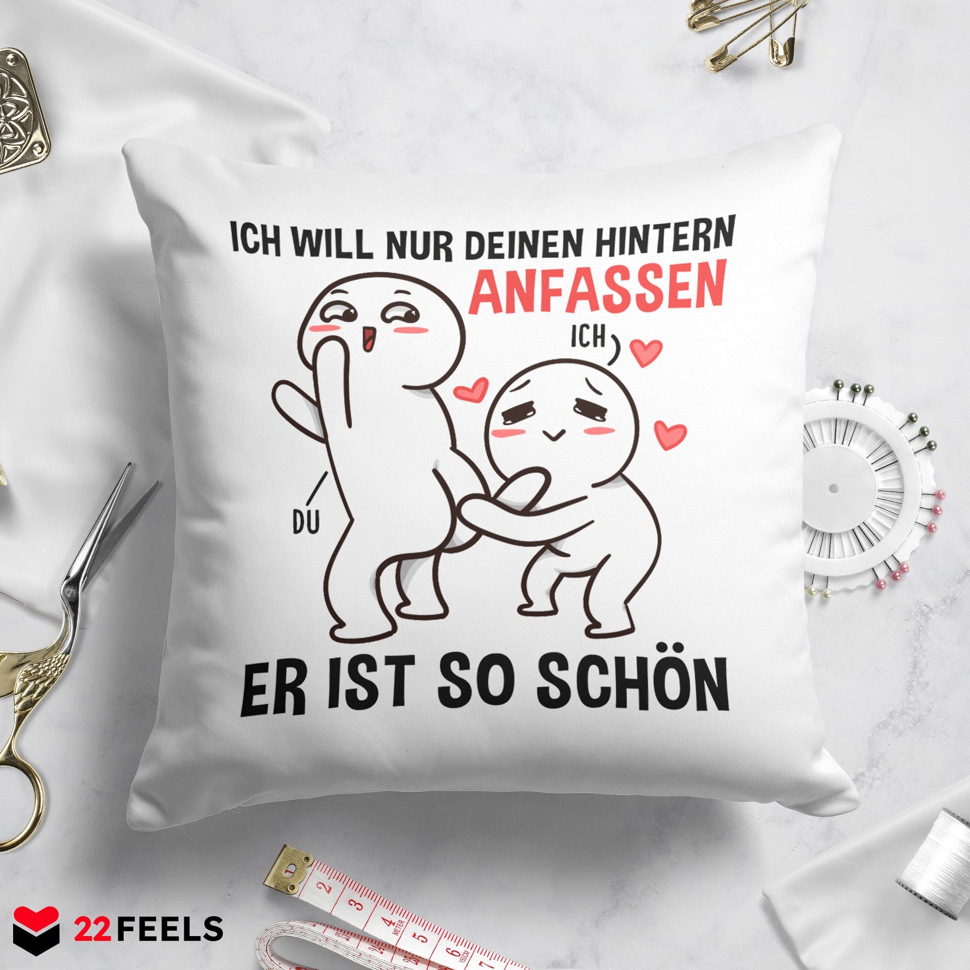 22Feels® Paar Geschenk zum Jahrestag, Valentinstag, Hochzeitstag etc. - Kissen mit Spruch (Weiss 40x40cm)-Kissen Weiss 40x40-22Feels