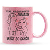 22Feels® Pärchen Geschenk zum Jahrestag, Hochzeitstag, Valentinstag etc. - Glitzertasse mit Spruch: Ich will nur deinen Hintern anfassen, Er ist so schön (Pink, 320ml)-Glitzertasse Pink 320ml-22Feels