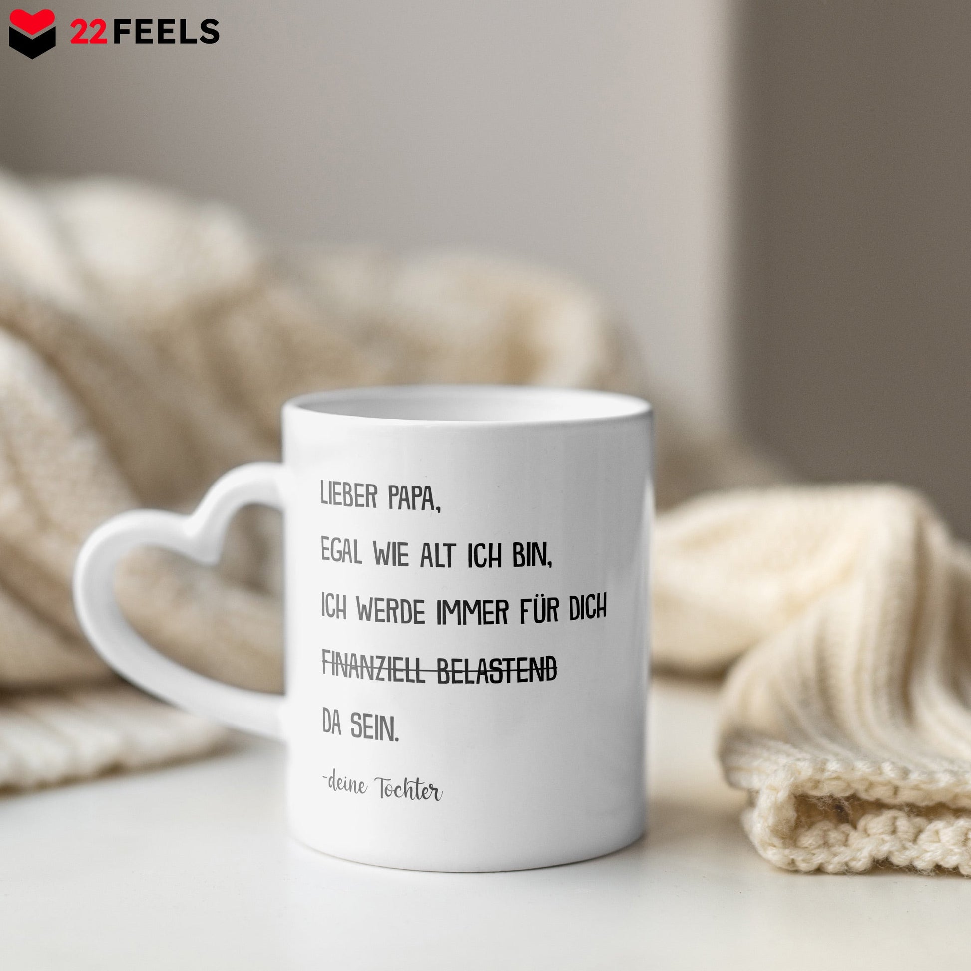 22Feels® Papa Geschenk von Tochter - Tasse mit Spruch (Herzhenkel, Weiss, 320ml)-Tasse Weiss Herzhenkel 320ml-22Feels