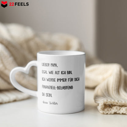 22Feels® Papa Geschenk von Tochter - Tasse mit Spruch (Herzhenkel, Weiss, 320ml)-Tasse Weiss Herzhenkel 320ml-22Feels