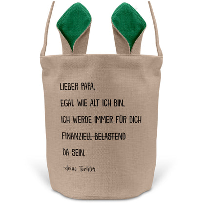 22Feels® Papa Osterkorb von Tochter Vater mit Henkel Ostergeschenk Tragetasche Ostern Deko Osternest Körbchen Hasenohren (Beige/Grün)-Ostern Tragetasche-22Feels