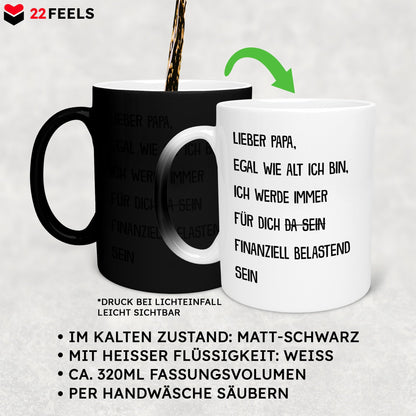 22Feels® Papa Geschenk - Zaubertasse mit Spruch: Egal wie alt ich bin (Matt-Schwarz und Weiss, 320ml)-Farbwechsel Tasse Matt 320ml-22Feels