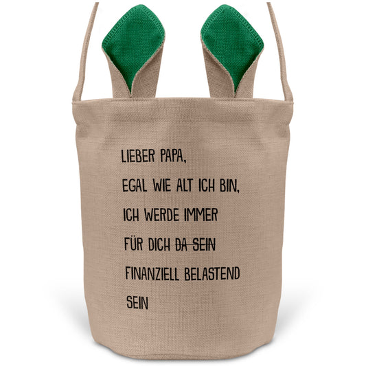 22Feels® Papa Osterkorb Vater mit Henkel Ostergeschenk Tragetasche Ostern Deko Osternest Körbchen Hasenohren (Beige/Grün)-Ostern Tragetasche-22Feels