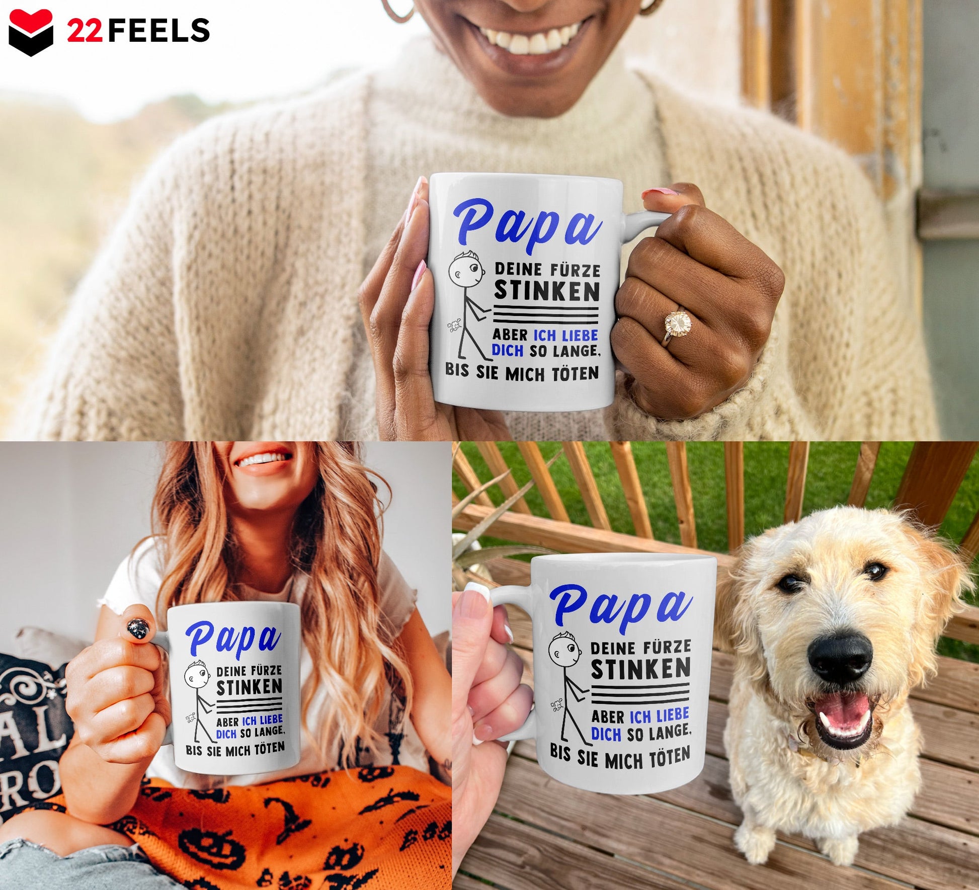 22Feels® ORIGINAL Geschenk-Tasse mit Spruch - Papa, Deine Fürze Stinken, Aber Ich Liebe Dich So Lange, Bis Sie Mich Töten (Weiss, 320ml)-Weisse Tasse 320ml-22Feels