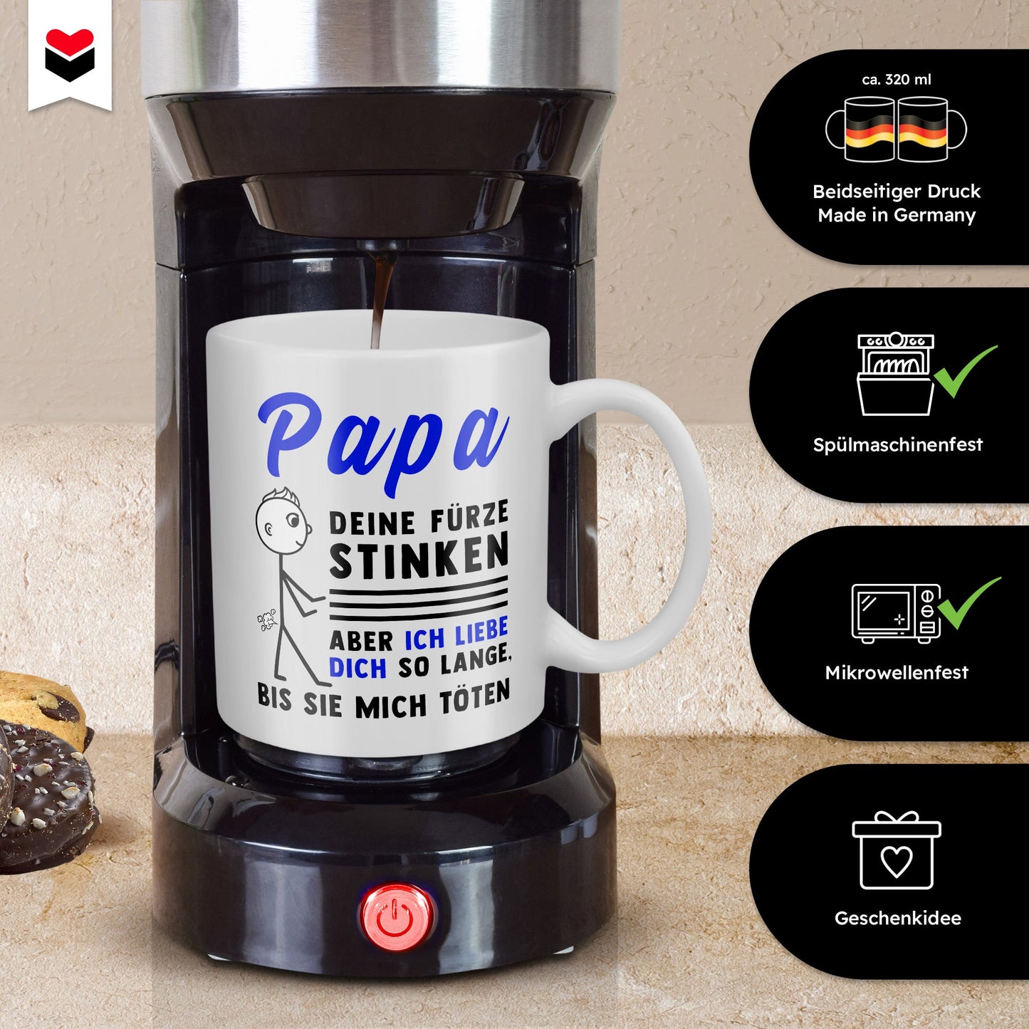 22Feels® ORIGINAL Geschenk-Tasse mit Spruch - Papa, Deine Fürze Stinken, Aber Ich Liebe Dich So Lange, Bis Sie Mich Töten (Weiss, 320ml)-Weisse Tasse 320ml-22Feels