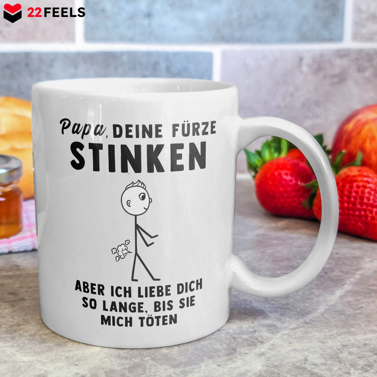 22Feels® ORIGINAL Geschenk-Tasse mit Spruch - Papa, Deine Fürze Stinken, Aber Ich Liebe Dich So Lange, Bis Sie Mich Töten (Weiss, 320ml)-Weisse Tasse 320ml-22Feels