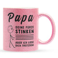 22Feels® ORIGINAL Glitzertasse - Vater Geschenk - Spruch: Papa, Deine Fürze Stinken (Pink, 320ml)-Glitzertasse Pink 320ml-22Feels