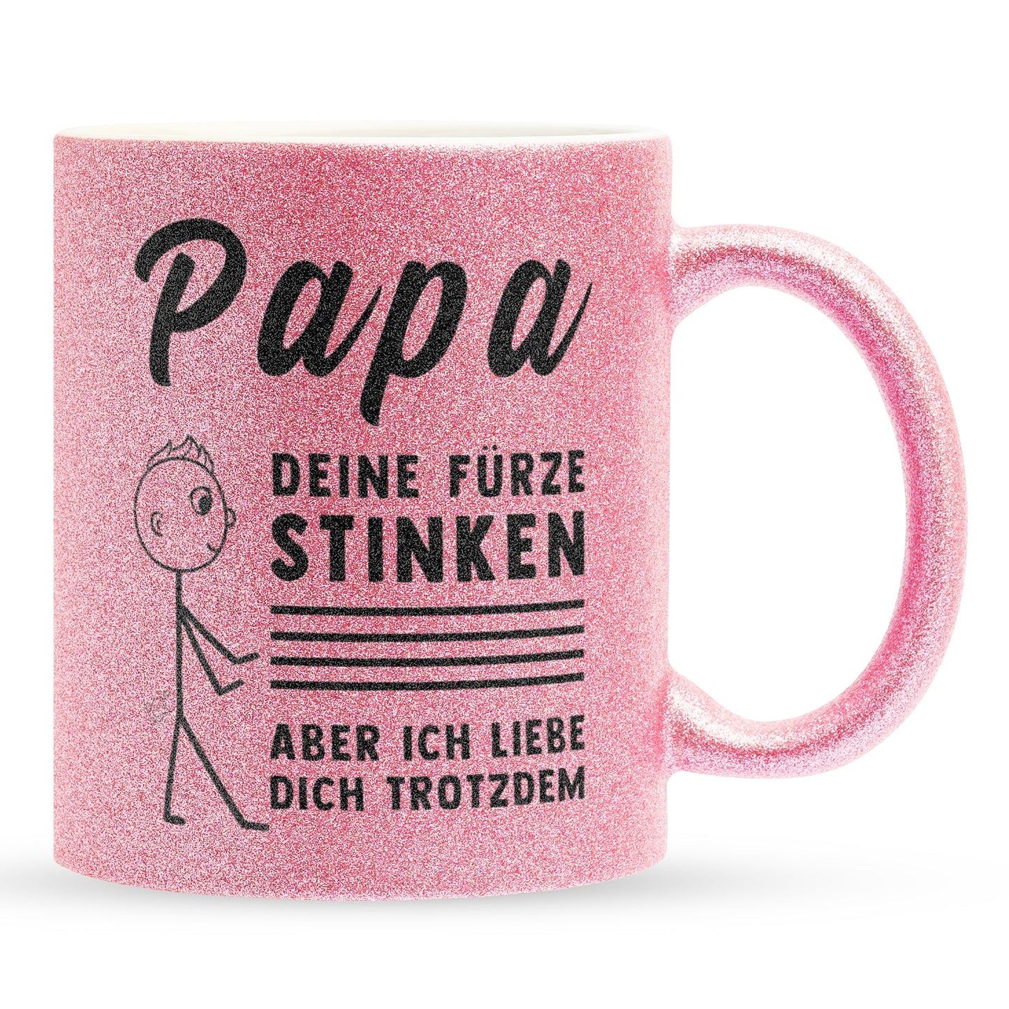 22Feels® ORIGINAL Glitzertasse - Vater Geschenk - Spruch: Papa, Deine Fürze Stinken (Pink, 320ml)-Glitzertasse Pink 320ml-22Feels