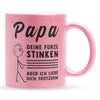 22Feels® ORIGINAL Glitzertasse - Vater Geschenk - Spruch: Papa, Deine Fürze Stinken (Pink, 320ml)-Glitzertasse Pink 320ml-22Feels