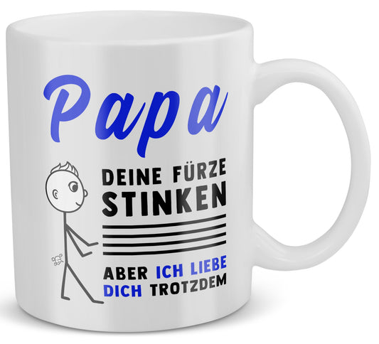 22Feels® ORIGINAL Geschenk-Tasse mit Spruch - Papa Deine Fürze Stinken, Aber Ich Liebe Dich Trotzdem (Weiss, 320ml)-Weisse Tasse 320ml-22Feels