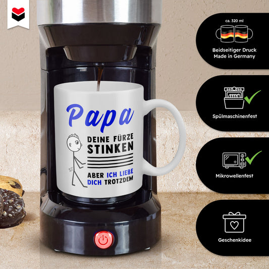 22Feels® ORIGINAL Geschenk-Tasse mit Spruch - Papa Deine Fürze Stinken, Aber Ich Liebe Dich Trotzdem (Weiss, 320ml)-Weisse Tasse 320ml-22Feels